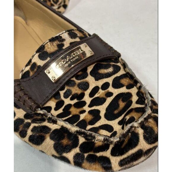 Coach Classic Leopard Print Slide On Flat W/gold & Dark Brown Women 9.5 - Picture 8 of 11